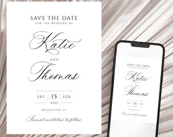 Modern Save the Date Editable Template, Printable Elegant Save The Date, Save Our Date, Date Announcement, Instant Download