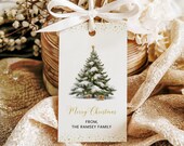 Christmas Tags, Christmas Gift Tags, Modern Minimalist Merry Christmas Tags, Simple Watercolor Tree Holiday Tags, Editable, Instant download