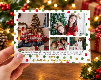 Modello di cartolina di Natale Dotty, cartolina di Natale stampabile con foto di famiglia, cartolina di Buon Natale stampabile, divertente cartolina di Natale con coriandoli