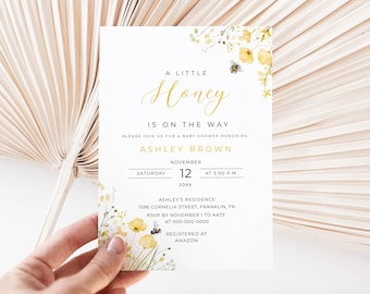 A Little Honey Is On The Way Invitation, Gender Neutral Baby Shower Invite, Bee Baby Shower Invitation, Editable Template