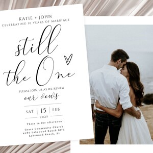 Vow Renewal Invitation, Still the One, 10th Wedding Anniversary Invitation, Anniversary Photo Invitation Template, Editable, with Photo
