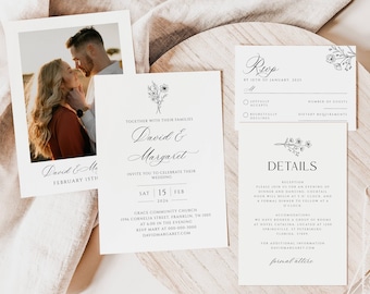 Botanical Wedding Invitation, Fine Art Botanical, Printable Wedding Invitation, Floral Wedding Invitation Template Wedding Invites Suite