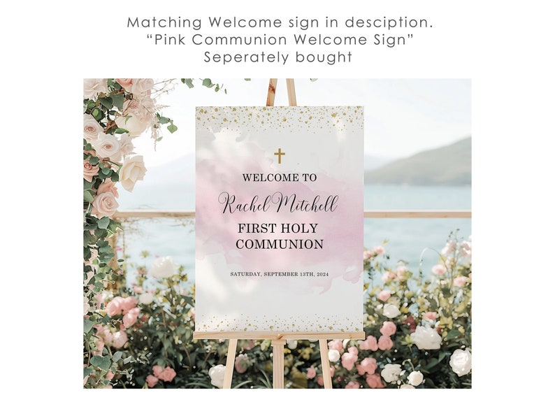 Pink First Holy Communion Invitation INSTANT DOWNLOAD Editable, Printable, Baptism, Christening, Dedication zdjęcie 3