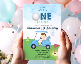 Editable Hole in One Birthday Invitation Golf First Birthday Par-tee Golf Invite Boy Golfing Download Printable Template Digital Corjl
