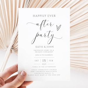 Happily Ever After Party Invitation, Reception Party Invitation Template, Modern Wedding Elopement Announcement Card, Reception Invite