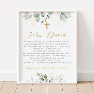 Baptism Prayer Sign 8x10, Greenery Baptism Prayer Sign, Christening Prayer Sign, Printable Baptism Signs, Greenery and Gold Baptism Signs