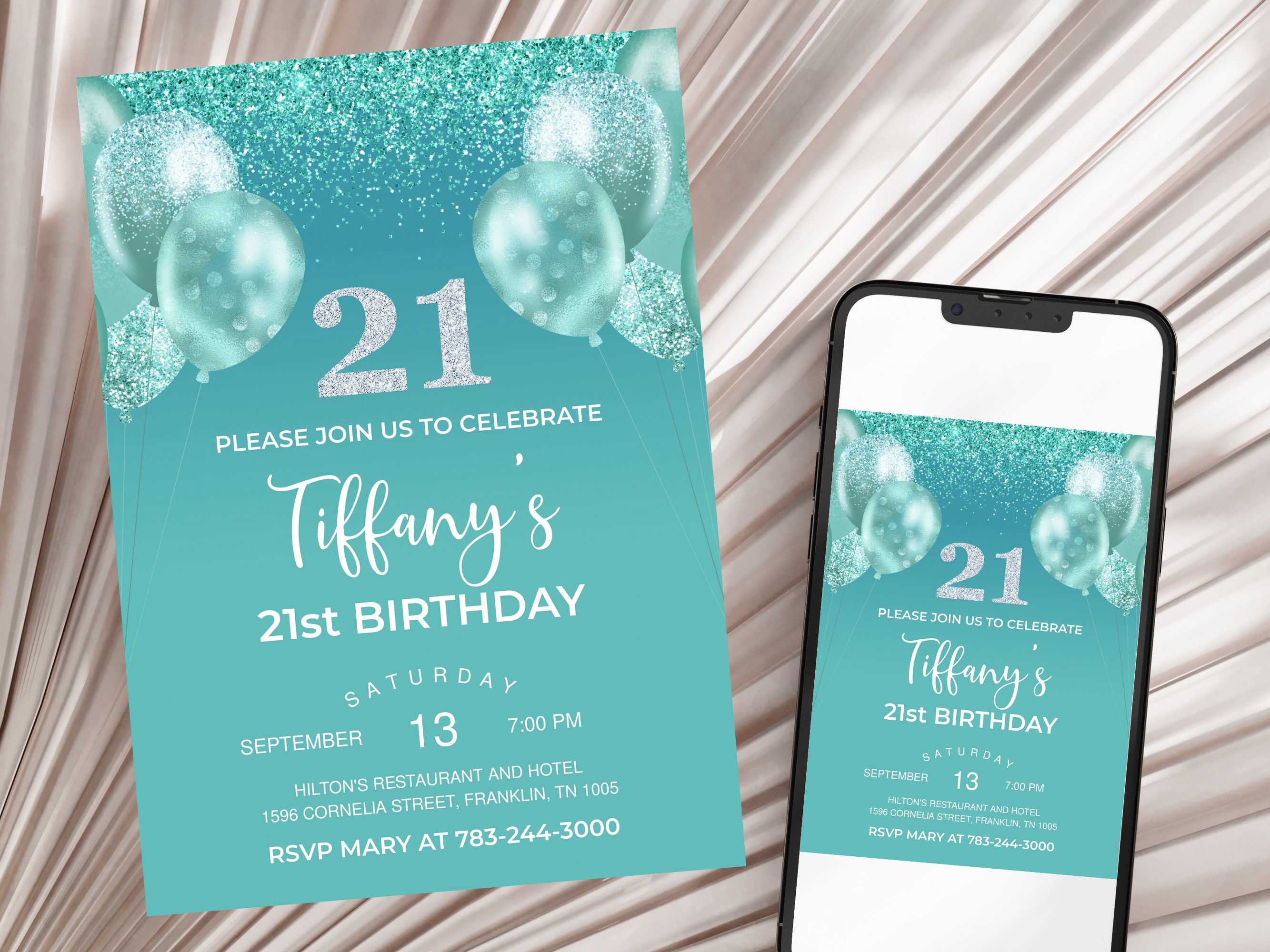 Papierservietten "Zahl 21" - 16,5 Cm Glitzer Blau & Silber Geburtstags-Servietten (16 Stück)