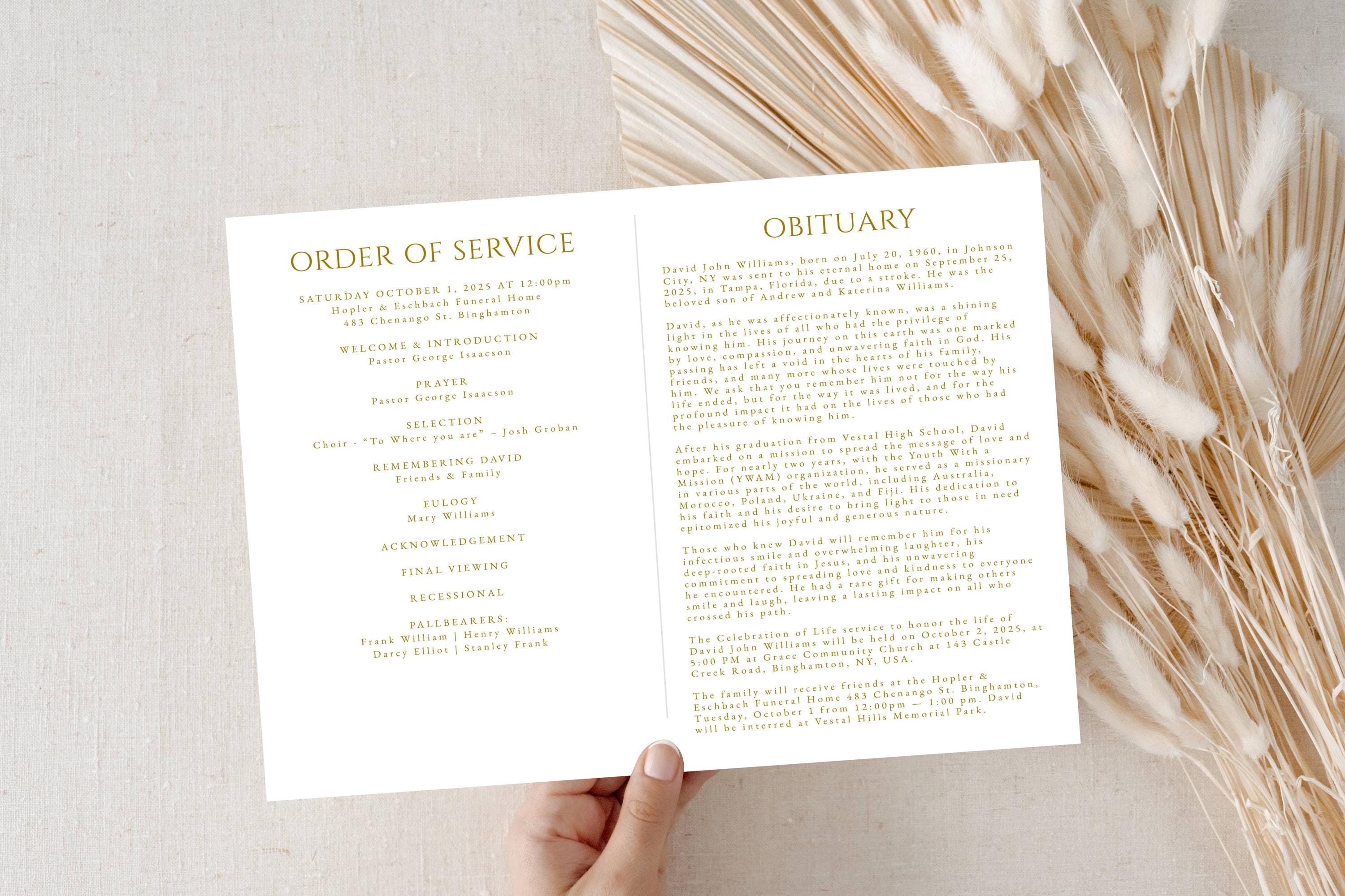 Necro Service Program Sample Funeral Program Template, Printable Funeral Program Template for Men ...