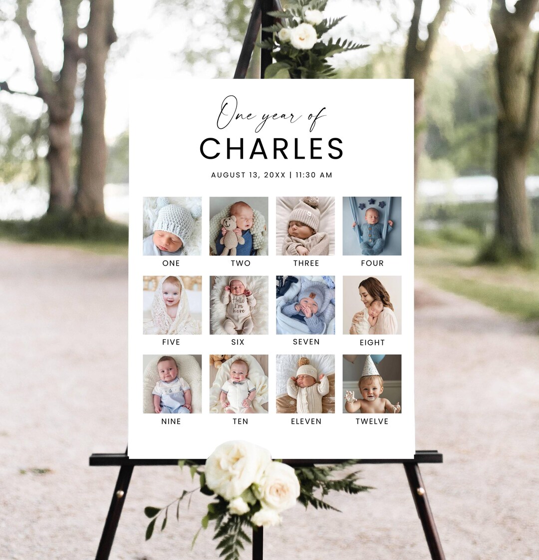 Printable Baby's First Year Poster Template, Modern 1st Birthday Photo ...