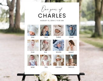 Printable Baby's First Year Poster Template, Modern 1st Birthday Photo Collage Sign, Editable Year In Pictures Board, Instant Download