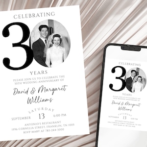 30. Hochzeitstag Einladung, Perlen Jubiläum Foto Einladung Vorlage, bearbeitbar, mit Foto