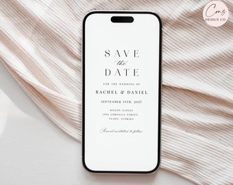 Save the Date Evite, Electronic Wedding Invitation, Save Date Digital Invitation, Elegant Modern Minimalist Save the Date Digital Template