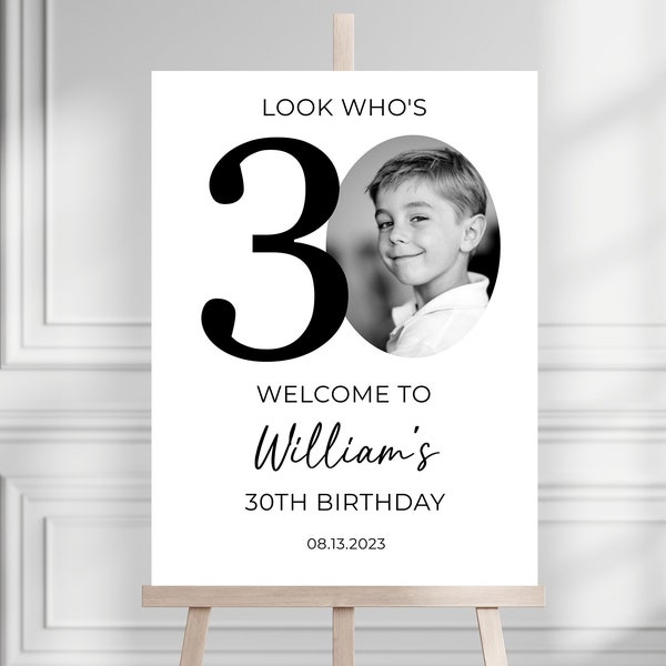 30th Welcome Sign, Look Who's 30 Welcome Sign, Modern 30th Welcome Sign, 30th Poster with Photo, Birthday Welcome Poster