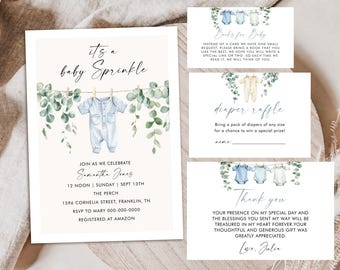 Baby Boy Sprinkle Invitation, Baby Sprinkle Invite, Boy Sprinkle Invitation, Boy Baby Clothes Shower, Boho Baby, Template, Editable