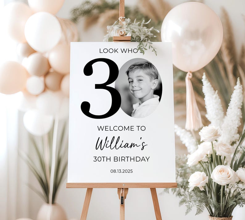 30th Welcome Sign, Look Who's 30 Welcome Sign, Modern 30th Welcome Sign, 30th Poster with Photo, Birthday Welcome Poster, 30th Welcome image 4