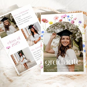Minimalist Graduation Invitation, Wildflower Graduation Party Invitation Template, Boho Graduation Announcement, Multiple Photo