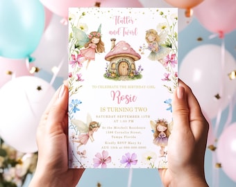 Editable Fairy Birthday Invitation Whimsical Enchanted Pixie Fairy Party Magical Floral Fairy Princess Party Instant Download Editable