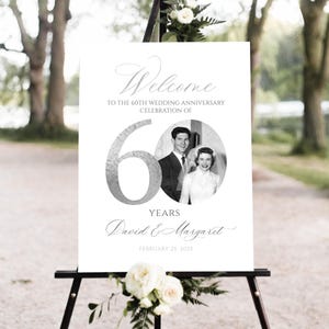 Photo Anniversary Welcome sign, 60th Wedding Anniversary Welcome Sign, 60th Anniversary Decoration, Diamond Anniversary Sign, Editable