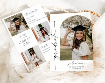 Senior Announcement Card, Minimalist Graduation Announcement, Graduation Party Template, Multiple Photo Graduation Invite