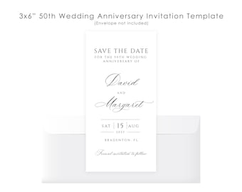Save the Date Invitation Template, 50th Wedding Anniversary Invitation, Editable