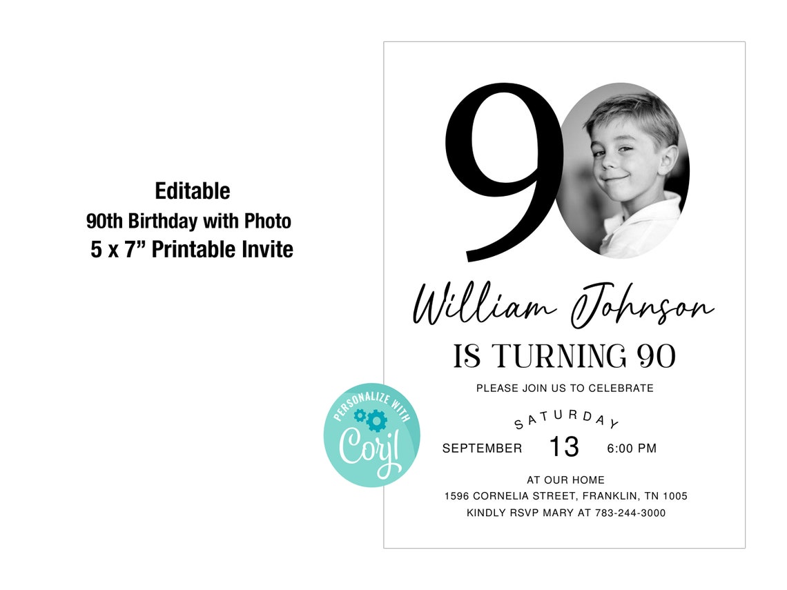 90th Birthday Invitation Template, Look Who's 90, Photo 90th Birthday