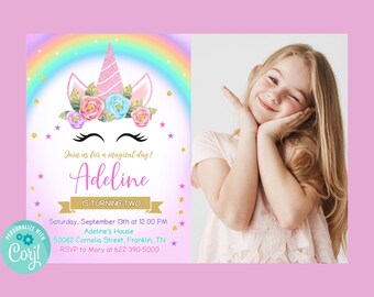 Unicorn Birthday Invitation Template Printable, Unicorn Birthday Invitation, Editable unicorn invitation