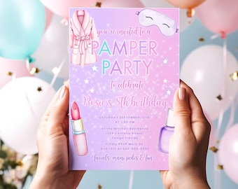 Editable Pamper Party Birthday Invitation Neon Glow Pamper Spa Party Invitation Glitz and Glam Makeup Neon Glow Party Instant Download