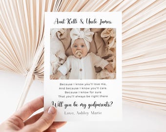 Will You Be My Godparents Proposal Card Template, Printable Minimal Photo Godparent Card, Editable Modern Baptism Proposal, Instant Download