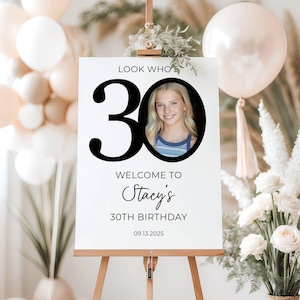 30th Welcome Sign, Look Who&#39;s 30 Welcome Sign, Modern 30th Welcome Sign, 30th Poster with Photo, Birthday Welcome Poster, 30th Welcome