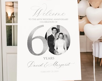 Panneau de bienvenue pour anniversaire de mariage (photo), Panneau de bienvenue pour 60e anniversaire de mariage, Décoration pour 60e anniversaire, Panneau pour noces de diamant, Personnalisable