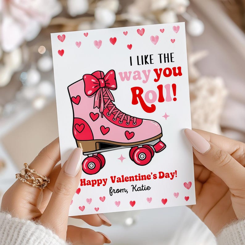 Roller Skate Valentine Card Template Printable Classroom Valentine for ...