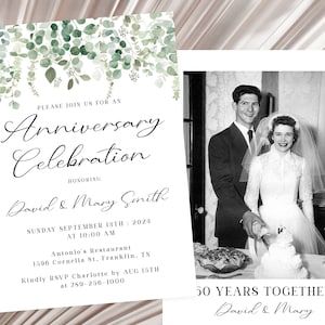 50th Wedding Anniversary Invitation, Golden Anniversary Photo Invitation Template, Editable, with Photo