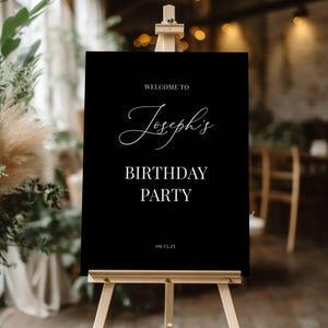 Black Welcome Birthday Party Sign, Birthday Welcome Sign, Birthday Party Decorations, Modern Birthday Minimalist Dark Birthday Sign