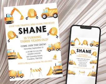 Construction Invitation, Construction Birthday Invitation, Construction Template Download Editable