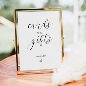 Minimalist Cards and Gifts Sign Printable, Elegant Gift Table Sign, Modern Script Cards and Gifts Sign Template