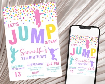 Invitación de salto, invitación de cumpleaños de salto editable, fiesta de trampolín, fiesta en casa de rebote, fiesta de salto, fiesta de salto