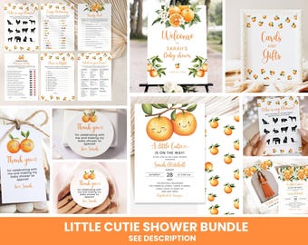 A Little Cutie is on the Way Baby Shower Bundle, Editable Gender Neutral Baby Shower Package, Clementine Set, Editable Instant Download