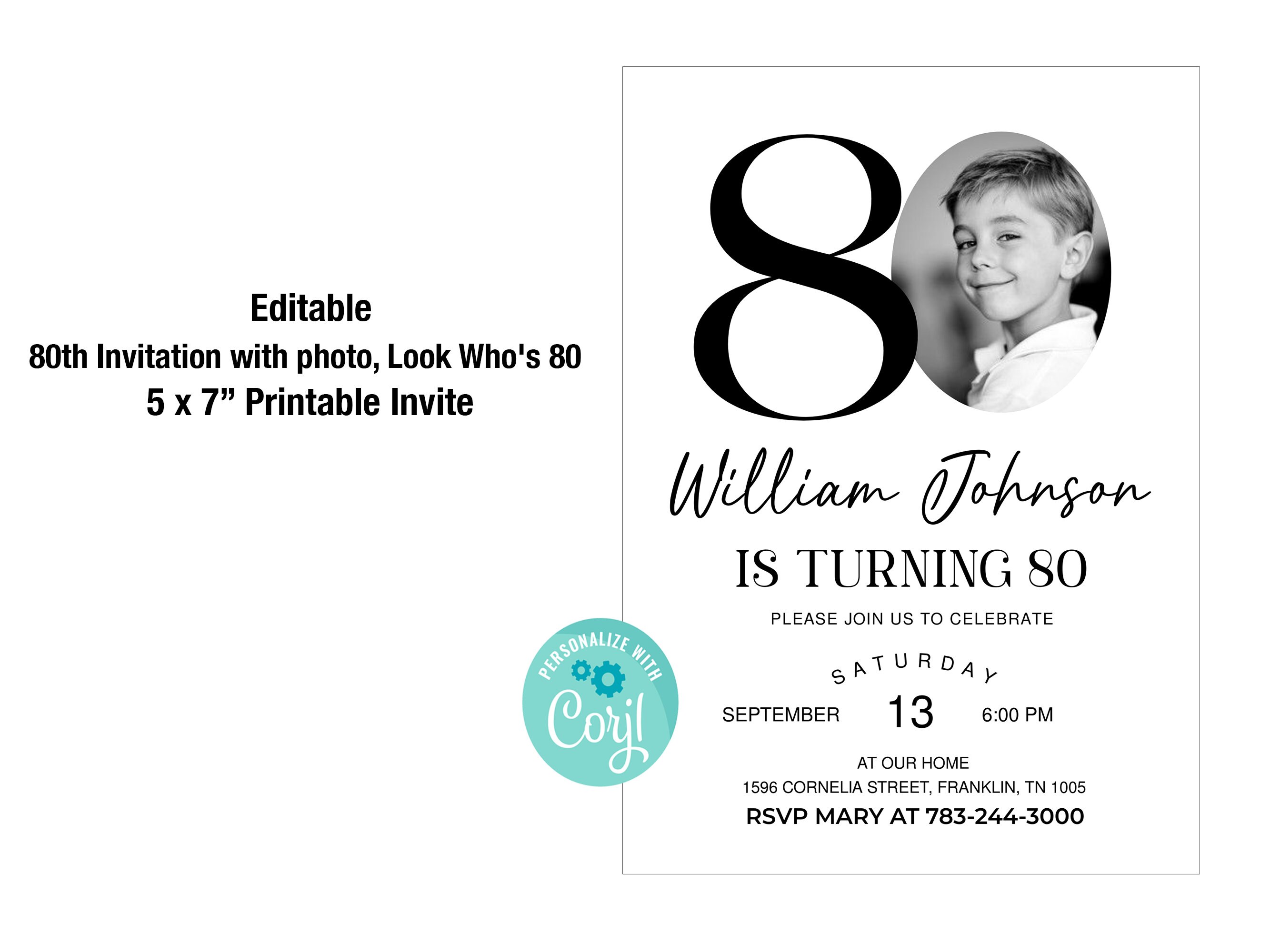Male 80th Birthday Invitation Template Look Who's 80 - Etsy Australia
