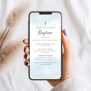 Baptism Invitation Template, Minimalist Blue Baptism Invitation, Printable Christening Invitation, Watercolor Boy Blue Baptism Invite