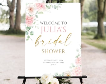 Floral Bridal Shower Welcome Sign Template, Blush Pink Floral Bridal Shower Welcome, Modern Floral Bridal Shower Welcome Sign