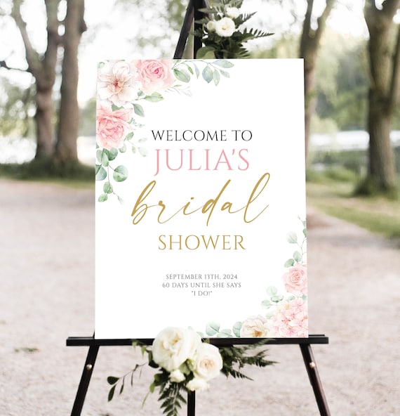 Floral Bridal Shower Welcome Sign Template, Blush Pink Floral Bridal Shower Welcome, Modern Floral Bridal Shower Welcome Sign