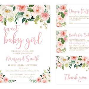 Blush Baby Shower Invitation Girl, Printable Girl Baby Shower Invitation Bundle, EDITABLE, Sweet Baby Girl Invite, Baby Shower invitation