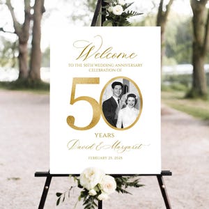 Photo Anniversary Welcome sign, 50th Wedding Anniversary Welcome Sign, 50th Anniversary Decoration, Golden Anniversary Sign, Editable