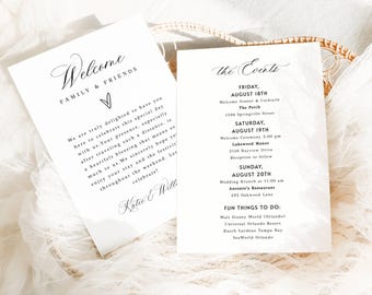Minimalist Wedding Events Card Template, Wedding Welcome Bag Note, Wedding Events Timeline Printable, Modern Wedding Schedule Editable