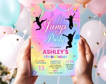 Jump Invitation Jump Birthday Invitation Trampoline Party Bounce House Party Jump Party Let's Jump Party Instant Editable File Corjl