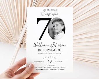 70th Surprise Birthday Invitation with photo, Look Who's 70, 70th Birthday Invitation Template, 70th Invitation, Male 70th Invite, Editable