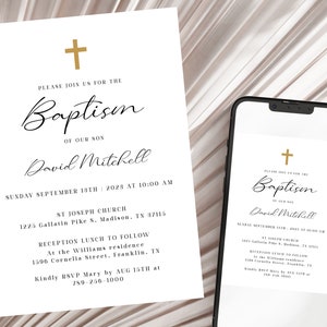 Modèle d'invitation de baptême, invitation de baptême minimaliste, invitation de baptême, invitation modifiable, invitation de baptême