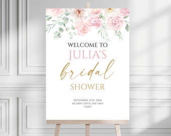 Floral Bridal Shower Welcome Sign Template, Blush Pink Floral Bridal Shower Welcome, Modern Bridal Shower Welcome Sign