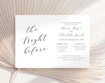 The Night Before Rehearsal Dinner Invitation, Elegant Simple Modern, 100% Editable, Modern Minimalist Wedding Night before invitation