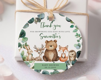 Woodland Baby Shower Favor tags EDITABLE, Gender Neutral, woodland animals Thank you tags, Gift tags Woodland Theme Thank You Tag, Gift Tag